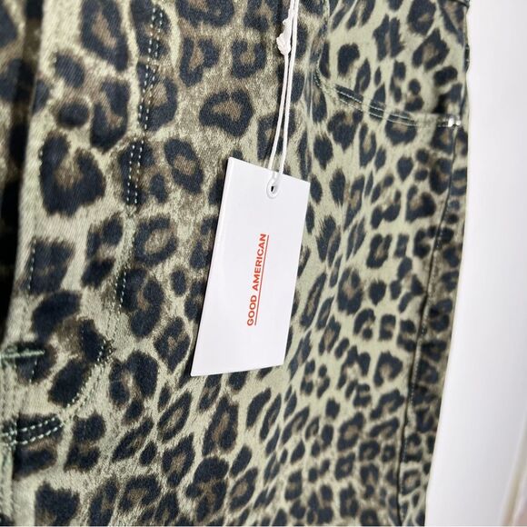 Good American NWT Womens Size 18 Leopard Sage Distressed Hem Cut Off Jean Short - Picture 7 of 14